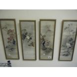 Set of 4 x late 19c Oriental paintings on card depicting Birds in landscape, Chinese, signed and
