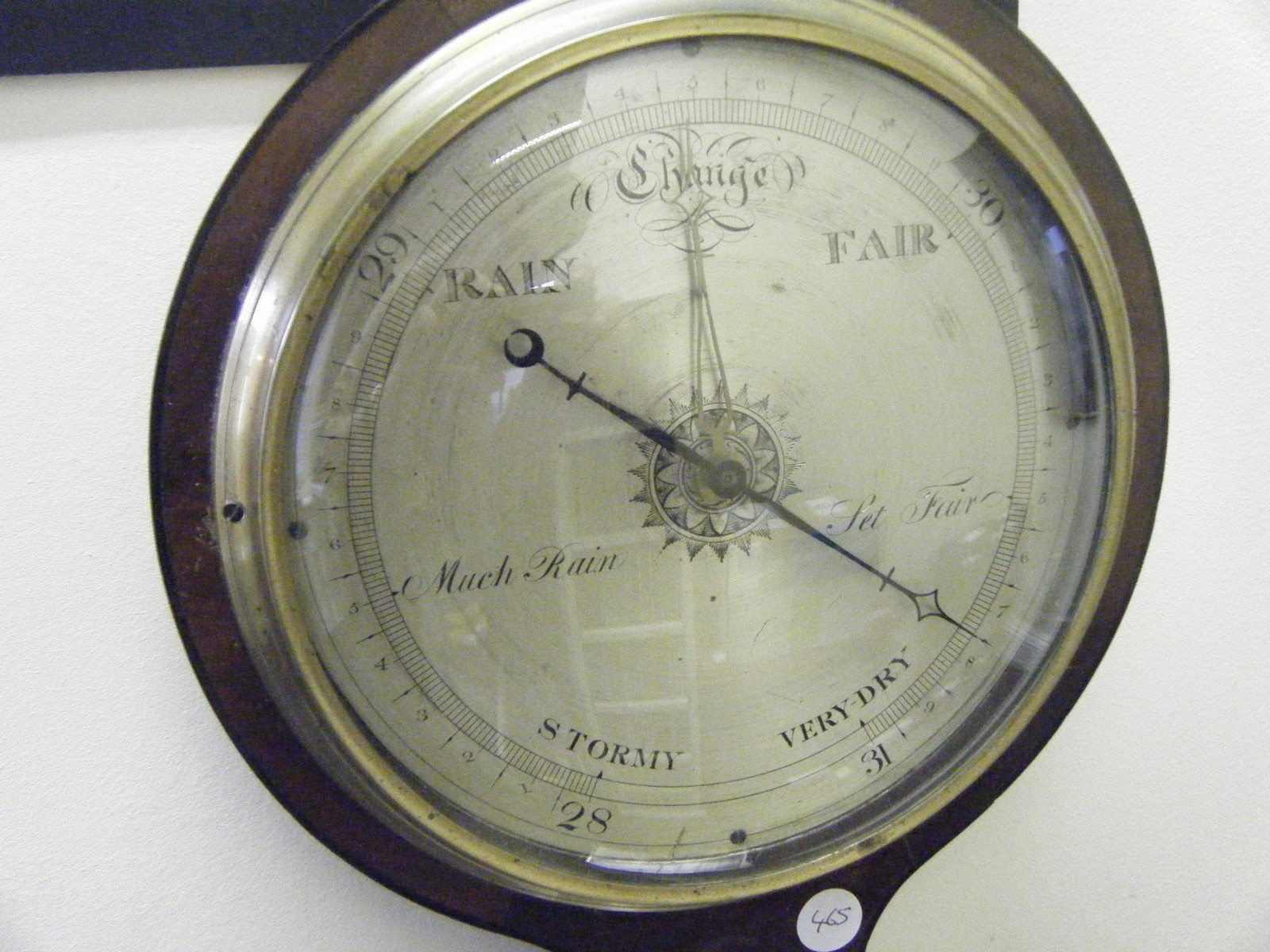 Georgian period Banjo Barometer, mahogany with a selection of 4 apertures to the front, a circular - Image 2 of 2
