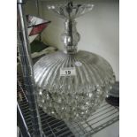 Late 19c glass centre light shade with crystal glass drops,