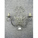 Matching set of 3 wrought iron twin branch wall light fittings