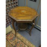 Hexagonal topped Victorian period centre table with parcel shelf below in need of restoration