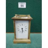 Brass early 20th century carriage clock, 8 day timepiece, 4.5" tall, 2 glass panels been replaced