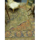 Large good quality floor rug, Axeminster design, green and beige