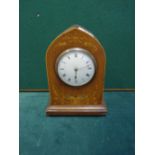 Delicate late Victorian arched topped inlaid mantle clock with an 8 day timepiece, movement with