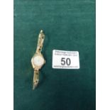 Delicate 9ct gold Vertex Ladies Cocktail watch, on gold coloured elasticated strap, 1959 inscription