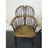 Early 19c Elm topped Windsor chair with spoke back,