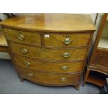 Regency period bow fronted chest, mahogany with flame mahogany top 2 short and 3 graduating long