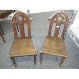 Pair of Gothic Revival mahogany late 19c Hall chairs,