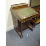 Late 19c mahogany Davenport, leather tooled writing area to the top below a Caddy topped section