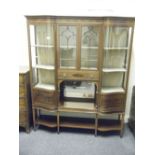 Fine quality multi glazed inlaid Maple & Co Show cabinet, 2 opening glazed cupboards to the sides