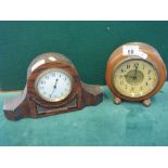 Art Deco period mantle clock in a circular case, and a similar period small Napoleon Hat mantle