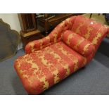 Good quality small Chaise Lounge with button backed decoration gold and burgundy colour