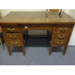 19c oak Bankers desk with flight of drawers to the front, twin pedestal design