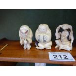 3 x carved small old Netsuke, some signatures to base