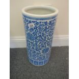 Oriental blue and white design umbrella stand 2' tall modern,