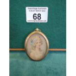 19c oval miniature watercolour portrait, 2" long 1.1/4" wide c1830 painted on card, un-signed,