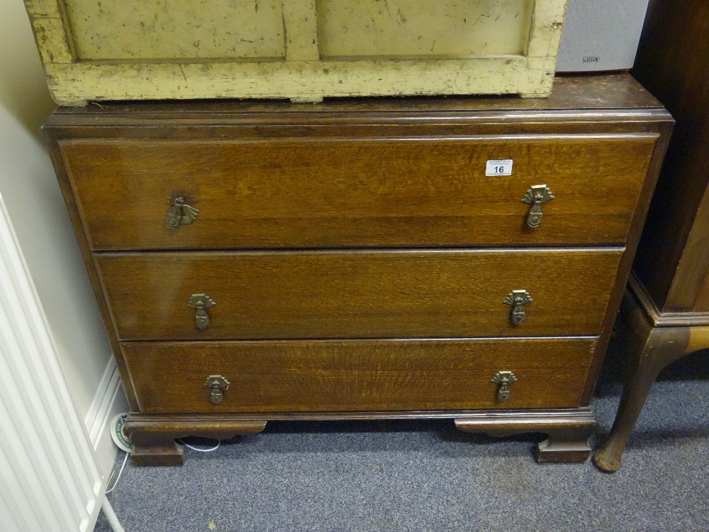 Oak Edwardian chest of 3 long drawers