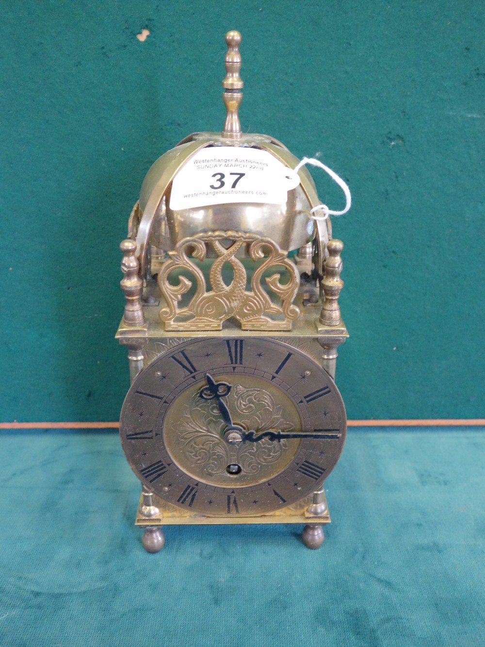 Modern brass lantern clock, manufactured by John Tempest of Halifax, c1950's