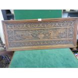 Decorative carved oak wall plaque 3' long x 14" deep carved to the centre with Dragons