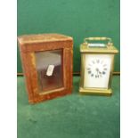 Late 19c leather cased brass carriage clock, 8 day timepiece, clock measures 4.1/4" tall with