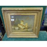 19c coloured print of Chicks after the painting by Sus in original gilt frame, image size 12" x