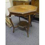 Victorian period Hexagonal topped side table with shelf united by legs,