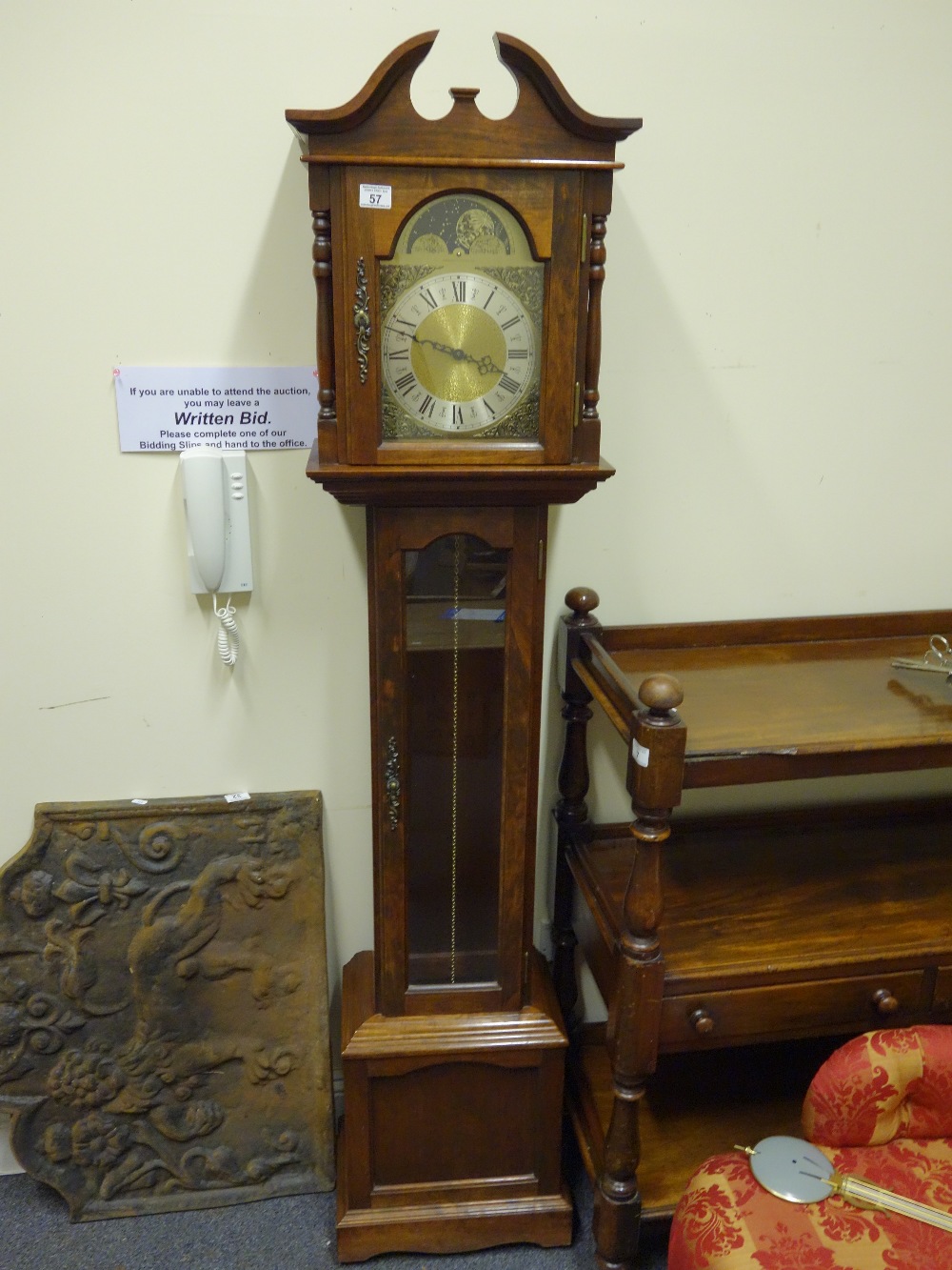 Modern Grandmother Clock, Triple weight driven movements, Rolling Moon style, 6' tall made by the
