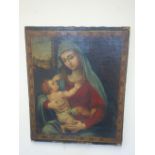 Oil painting on canvas Interesting late 17th early 18th century, Madonna & Child, canvas size 27"