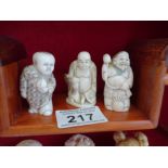 3 x carved small old Netsuke, some signatures to base