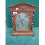 Edwardian period oak Bracket clock, with an 8 day chiming movement, German movement, pendulum and