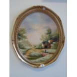Oval framed modern oil painting on canvas, by K Hammond details of artist on reverse,