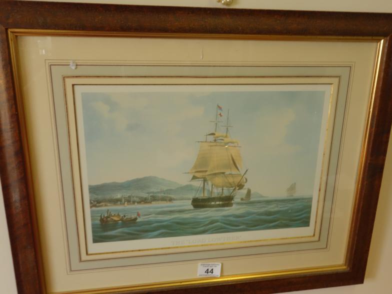 Coloured framed and glazed print of a Tall Ship