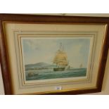 Coloured framed and glazed print of a Tall Ship