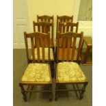 Matching set of 6 oak Edwardian dining chairs with drop in seats