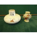 Royal Worcester a squat shaped vase, No:2491 hand painted decoration of Swallow, 4" wide, hair