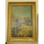 C1950's oil painting on canvas, inscribed to reverse Piazza Saint Marco, Venice 1959, a panoramic