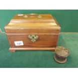 19c jewellery box and lid, with brass carrying handle with enclosed bog oak turned box and lid