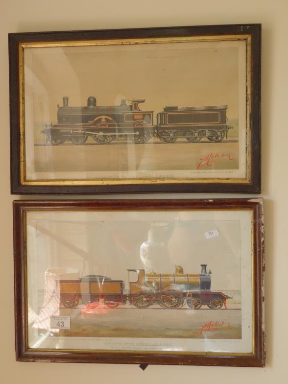 Pair of c1920's f/g coloured prints, Steam Locomotives, reproductions after the paintings by Moore,