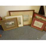 2 x small Victorian watercolours and 3 other framed items,