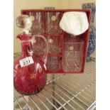 Glass crystal decanter and a good quality Cranberry glass decanter and stopper