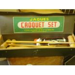 Jacques Croquet set, in pine case, including sticks and balls,