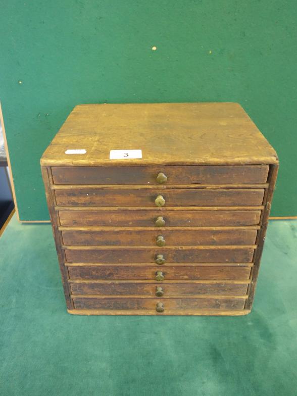 Edwardian period miniature collectors cabinet a flight of 8 drawers to the front 10" tall 11" wide,