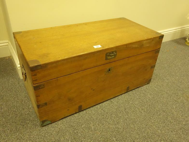 19c Military Camphor wood travelling trunk with later carrying handles, fitted interior with lift
