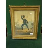 Gilt framed 19c coloured print of a Soldier in Military Dress image details on reverse