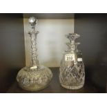 Stuart cut glass crystal decanter and stopper and 1 other good quality glass decanter with stopper