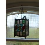 Edwardian period coloured glass exterior lantern shade