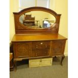 Mahogany late Victorian/early Edwardian sideboard with an oval mirrored back, decorative arched