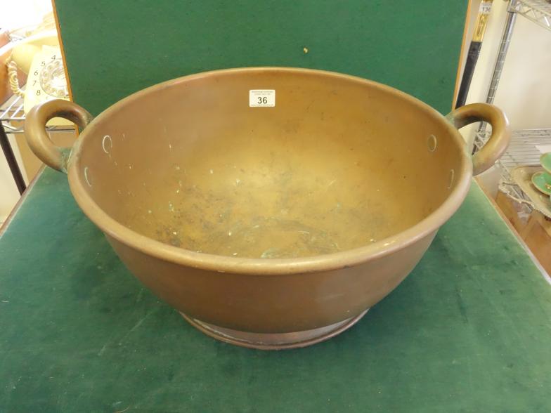 Large 19c brass and copper jam pan