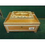 Impressive fruitwood circa 1900 sewing box, profusely inlaid with ivory and etched black