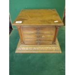 Walnut Artist? box a cluster of 3 small drawers to front each containing pastel pens on a decorative